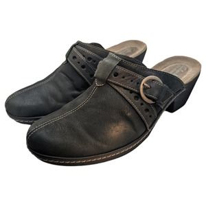 Clarks Bendables Black Buckle Slip On Leather Clogs Mules Size 10M